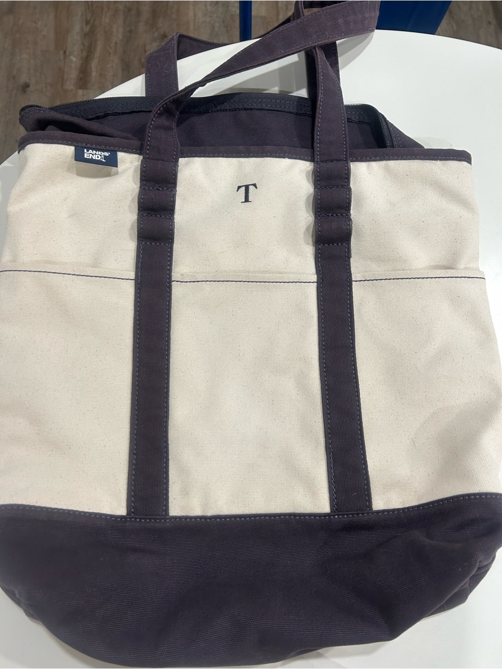 Lands' End Two-Tone Canvas Tote in Cream and Black